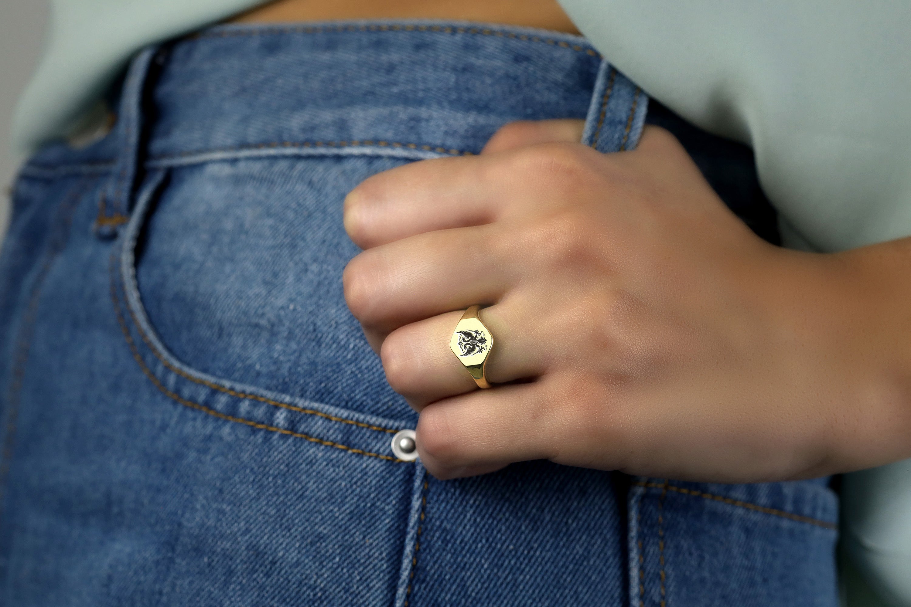 Heraldic Eagle Engraved Ring