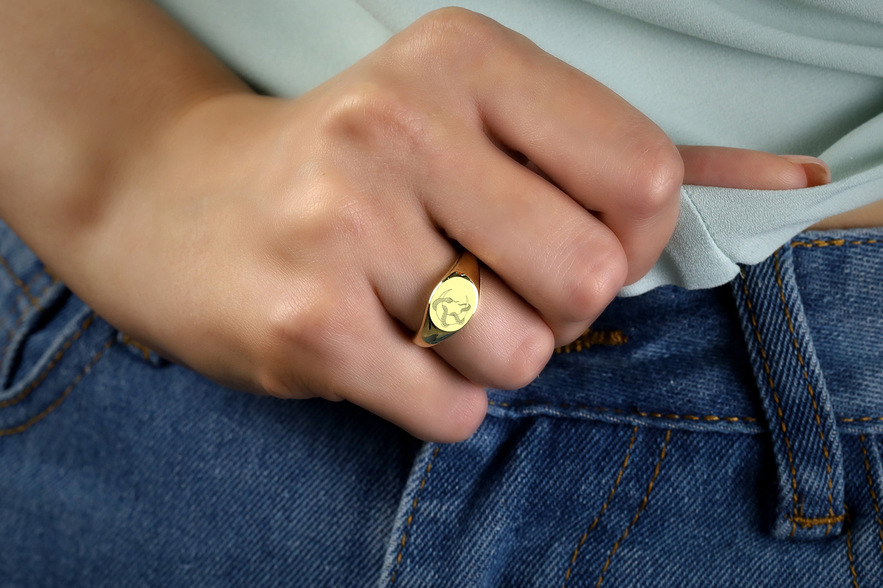 14k Gold Snake Signet Ring