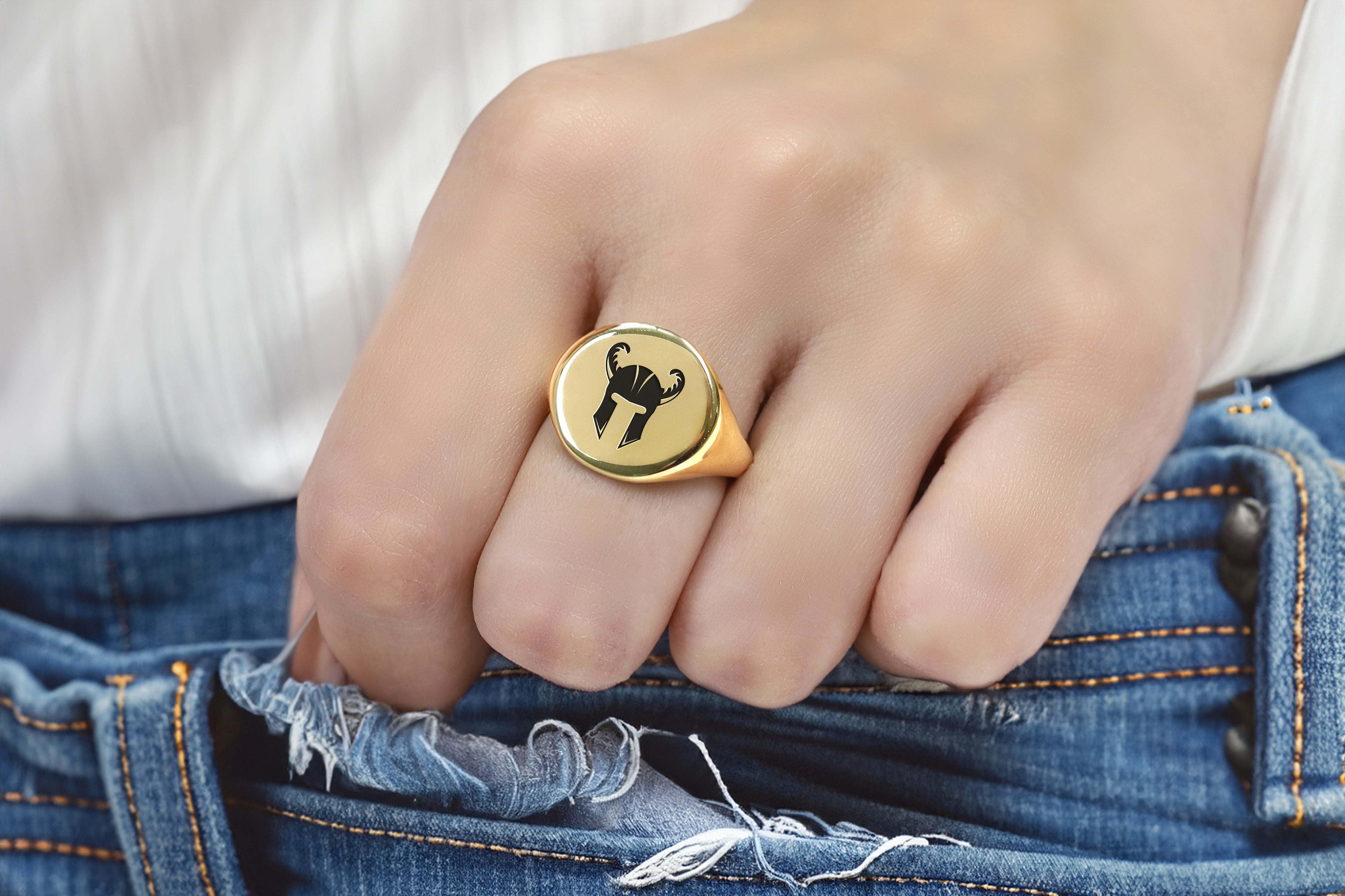 14k Gold Helmet Signet Ring