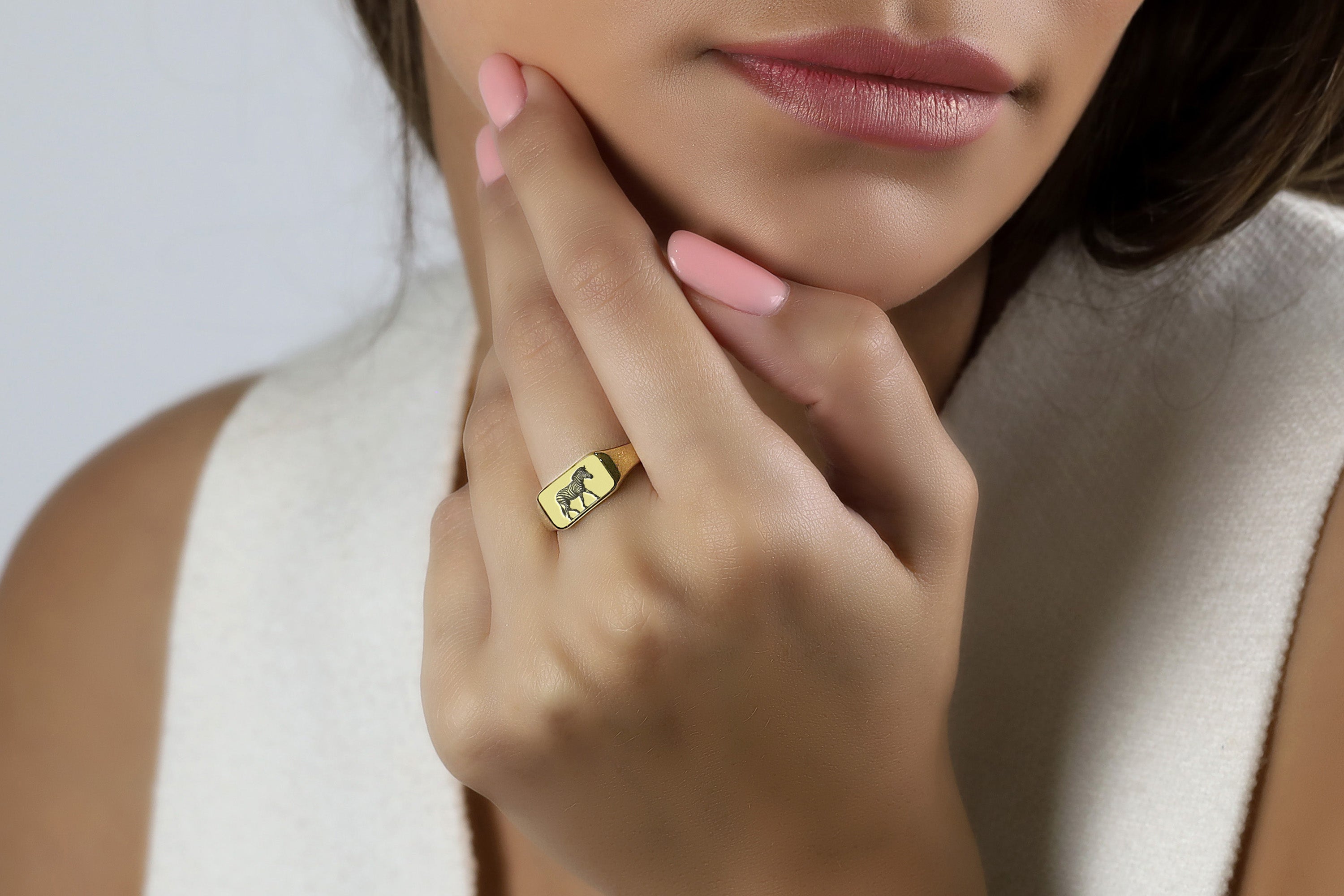 14k Gold Zebra Signet Ring