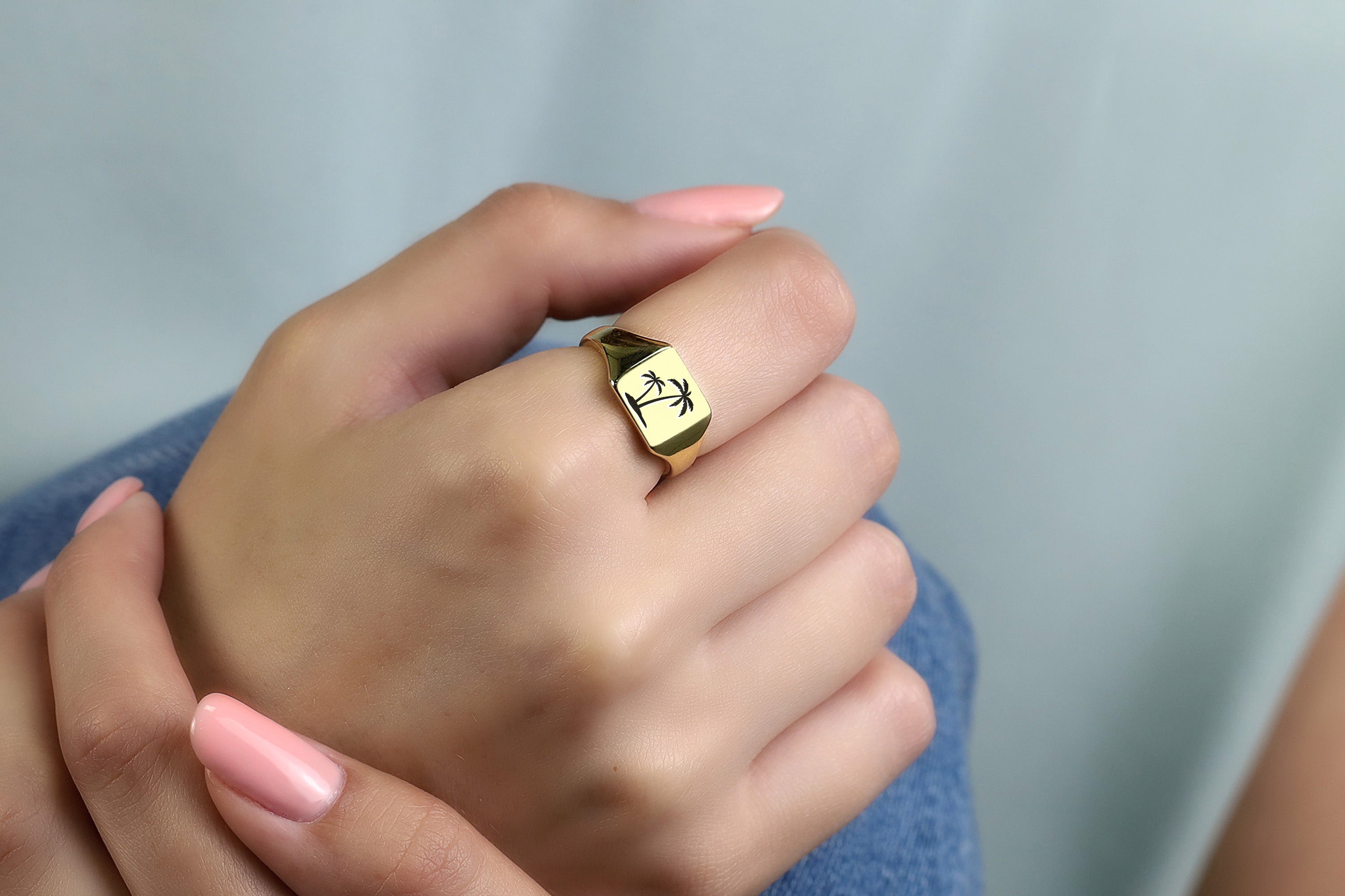 Palm Tree Engraving Ring