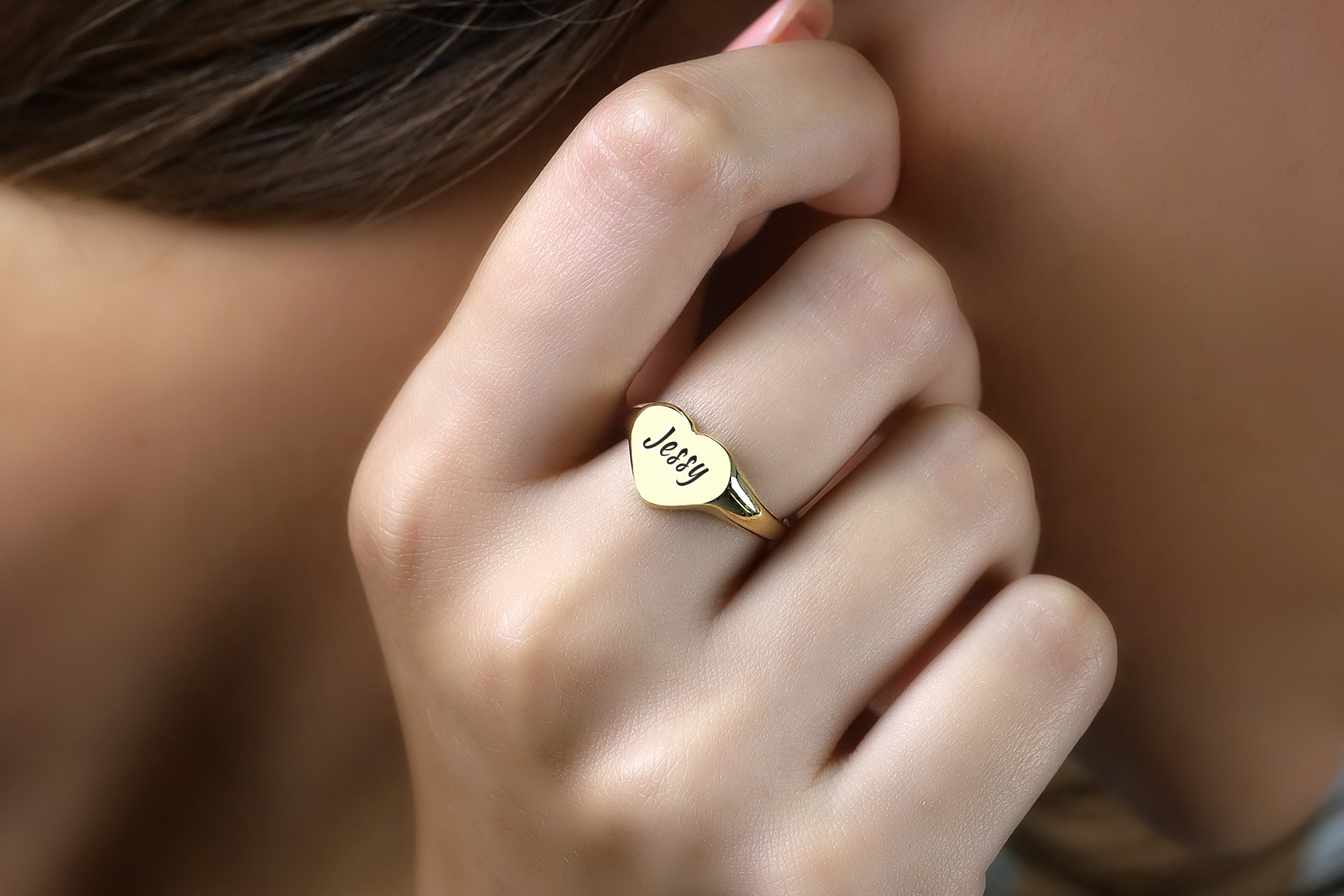 14k Gold Name Signet Ring