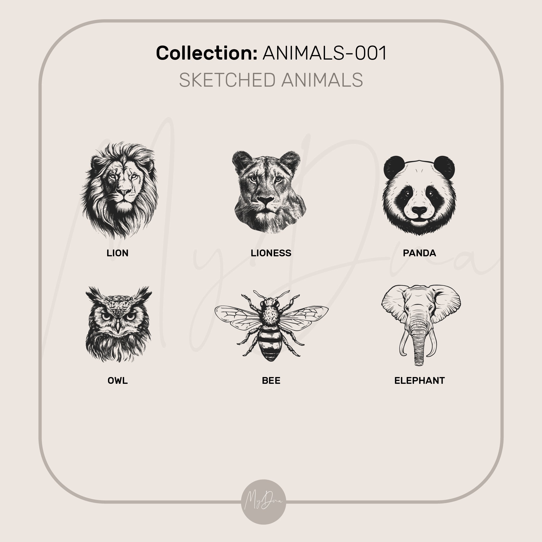 Gold Engraved Lion Sketch Signet Ring