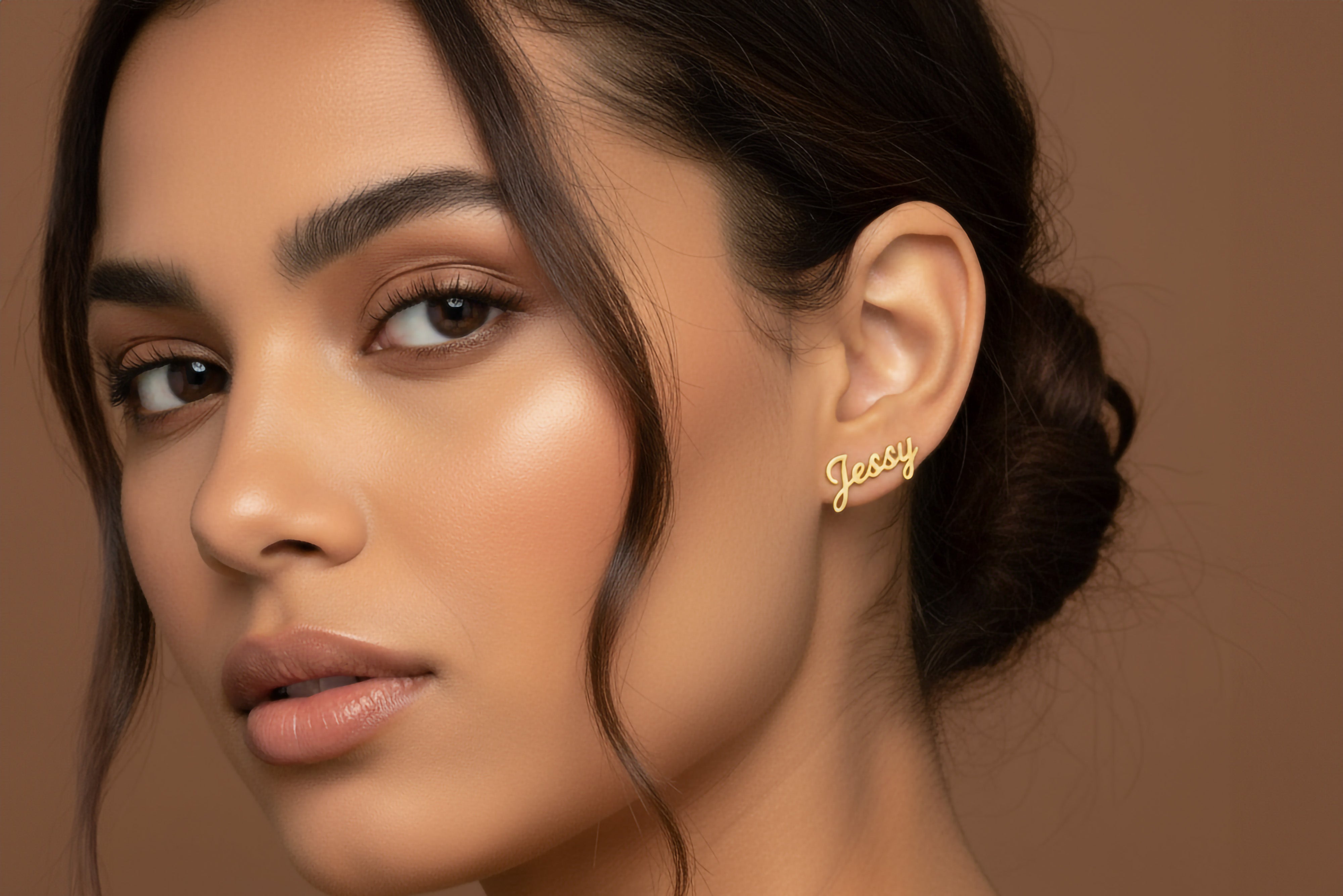 14k Gold Name Stud Earrings