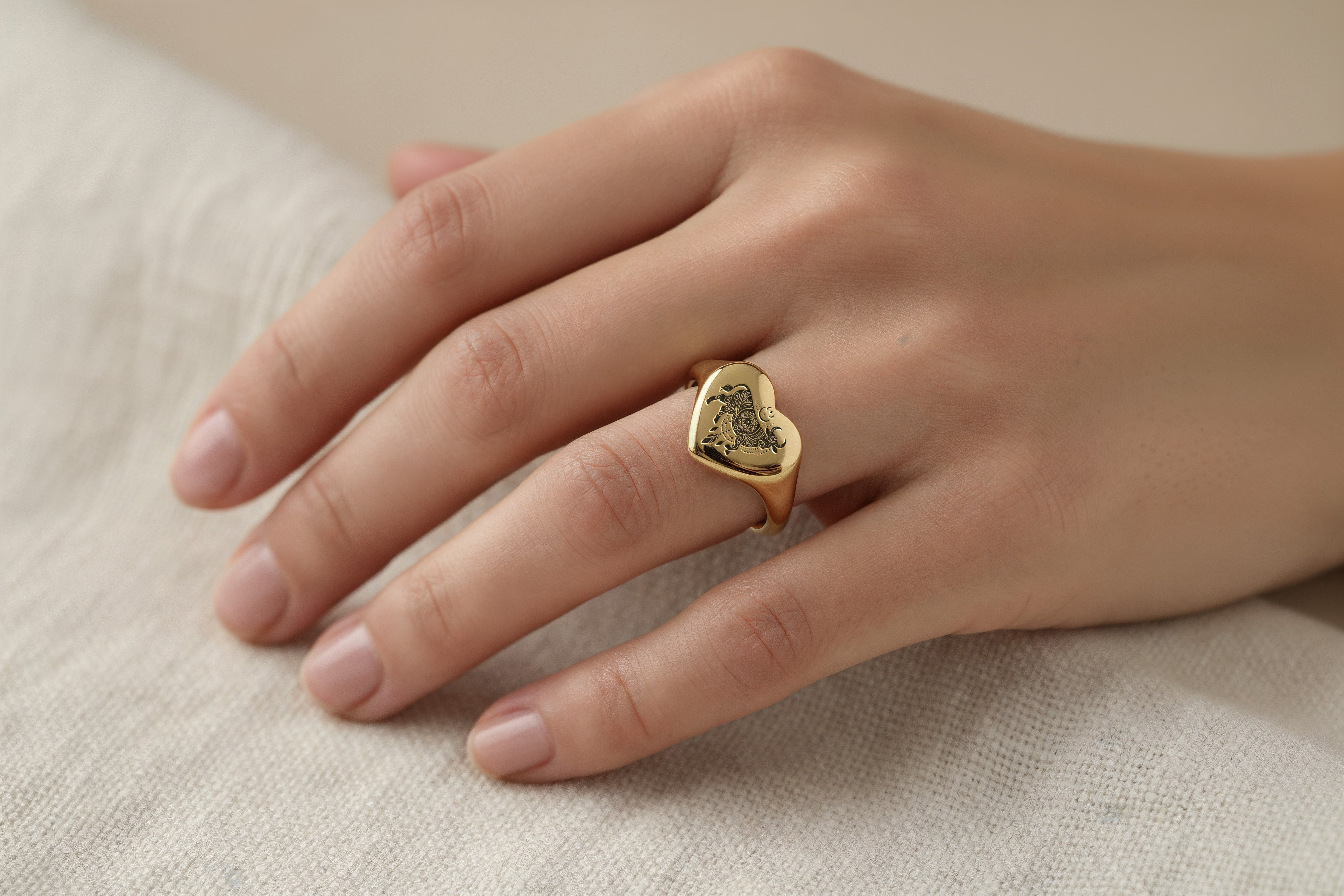 Engraved Cow Signet Ring