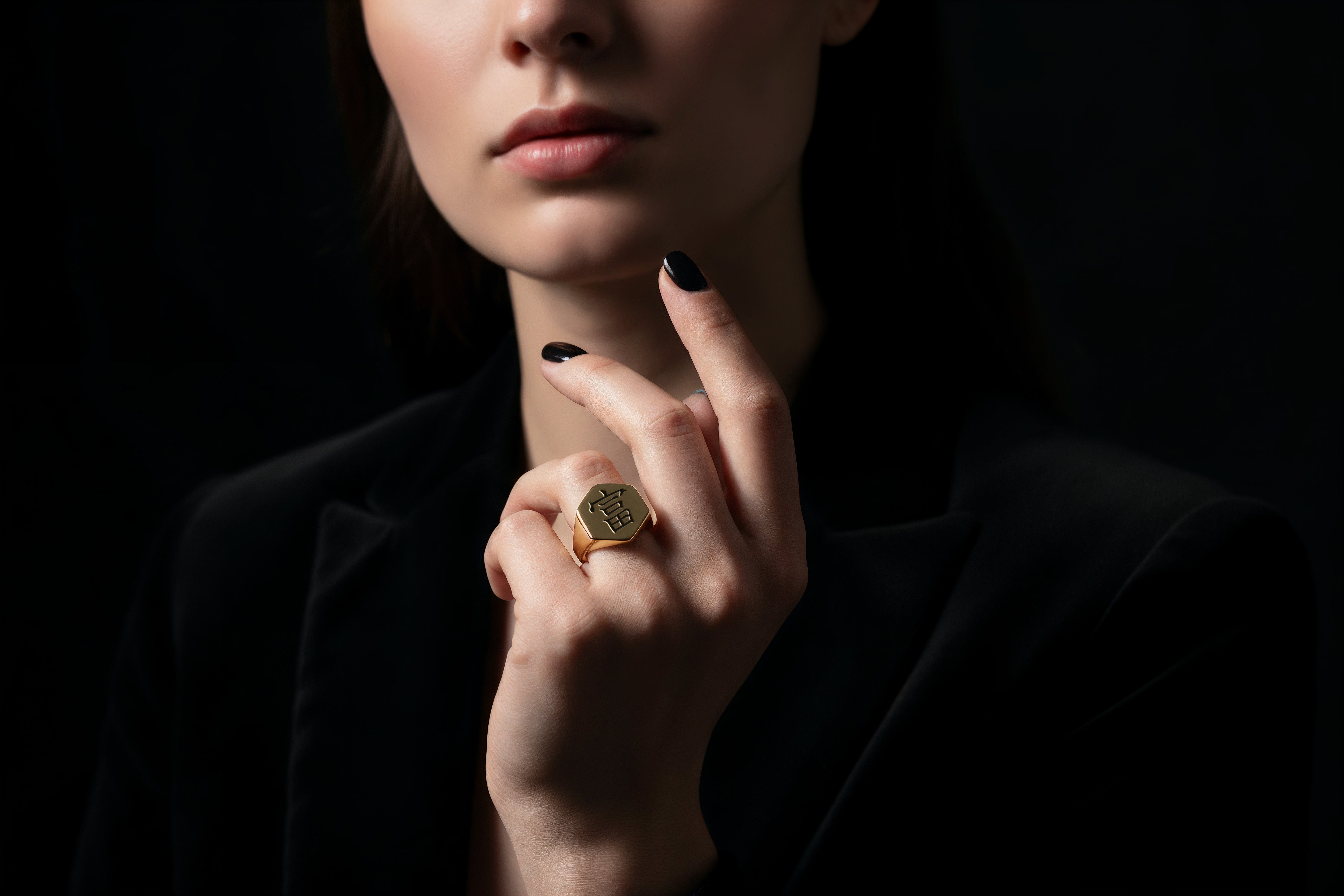 Kanji Wealth Signet Ring