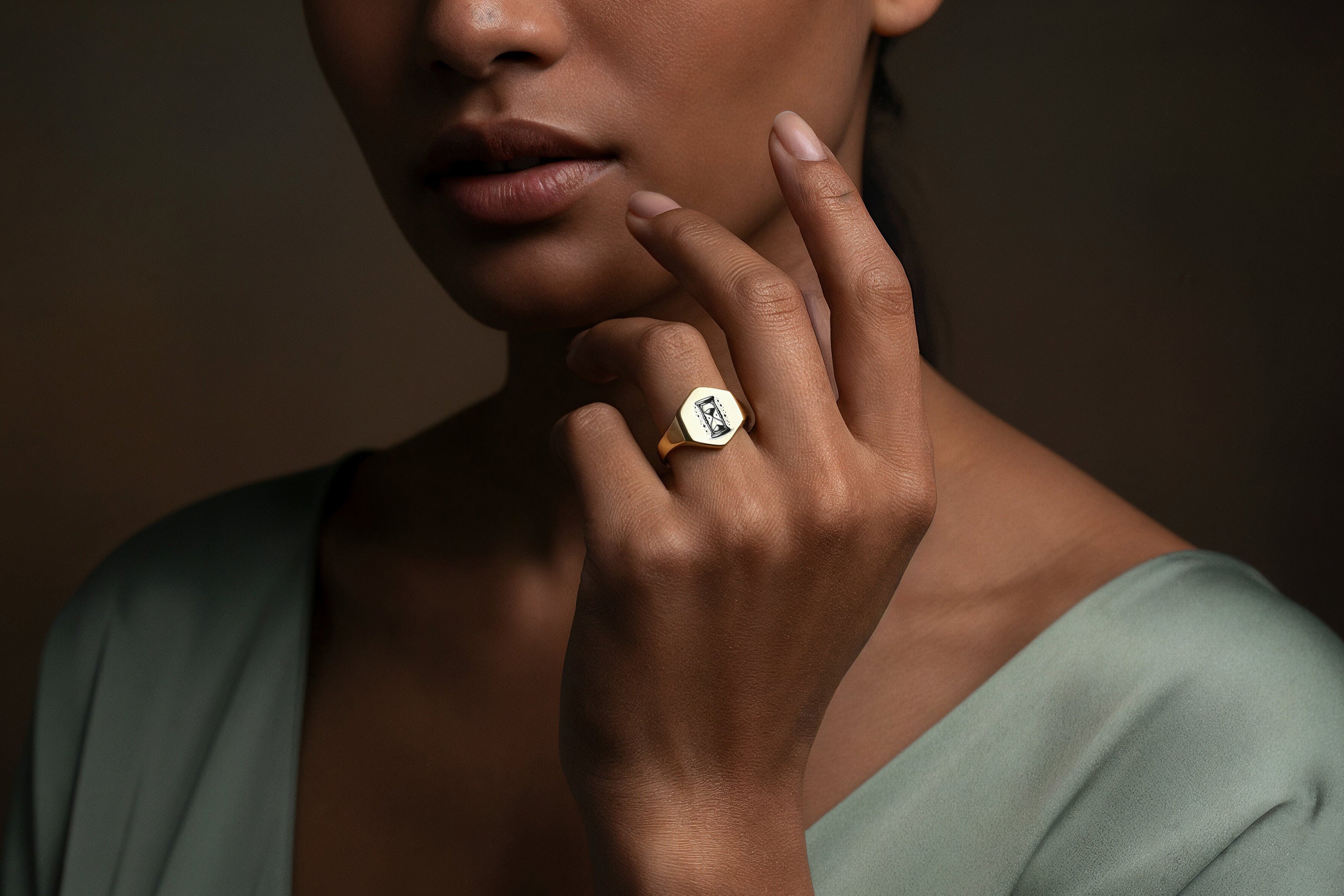 Engraved Hourglass Signet Ring