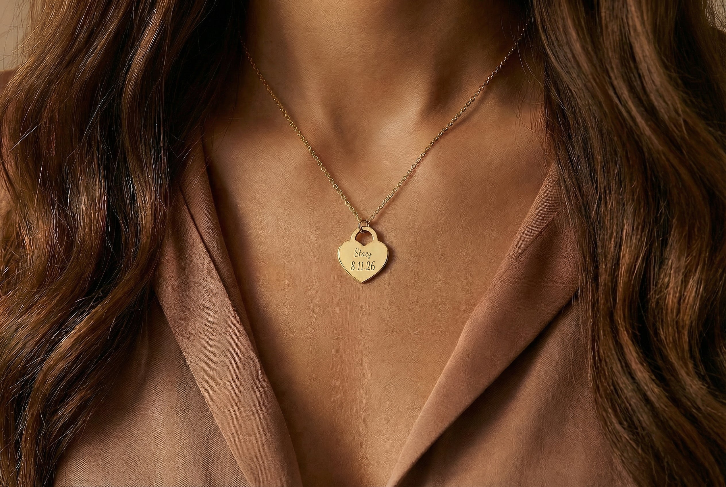 Custom Engraved Heart Lock Necklace