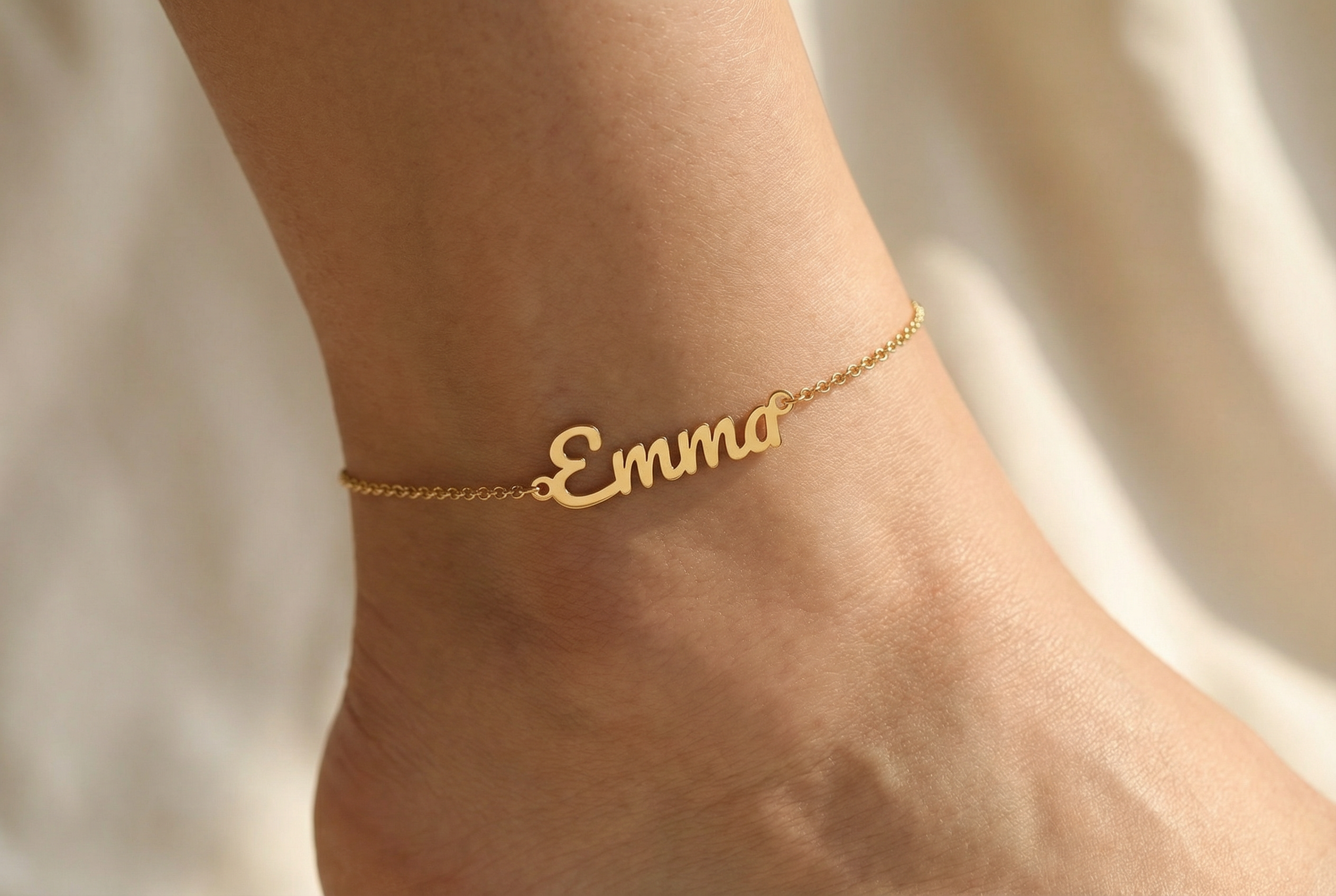 Delicate Script Name Anklet