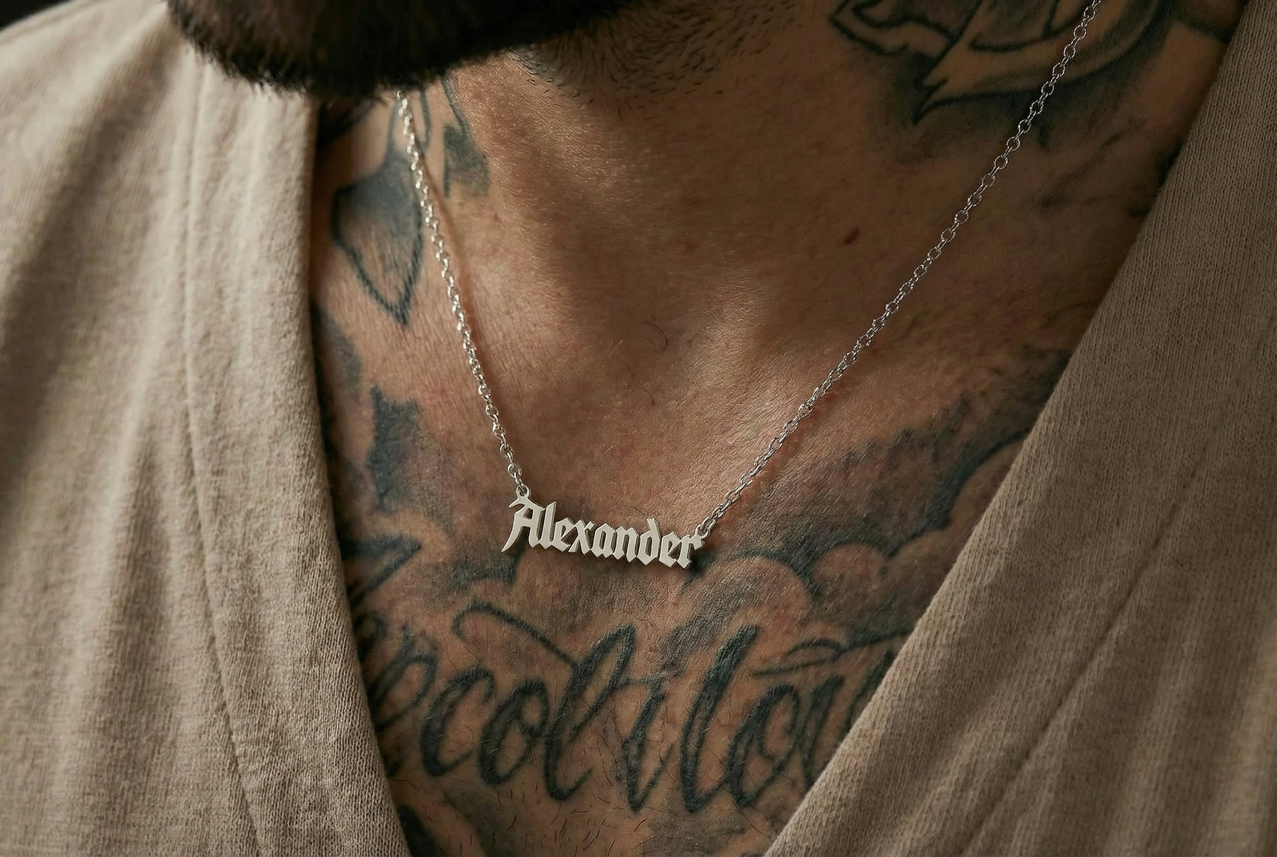 Medieval Typography Name Necklace