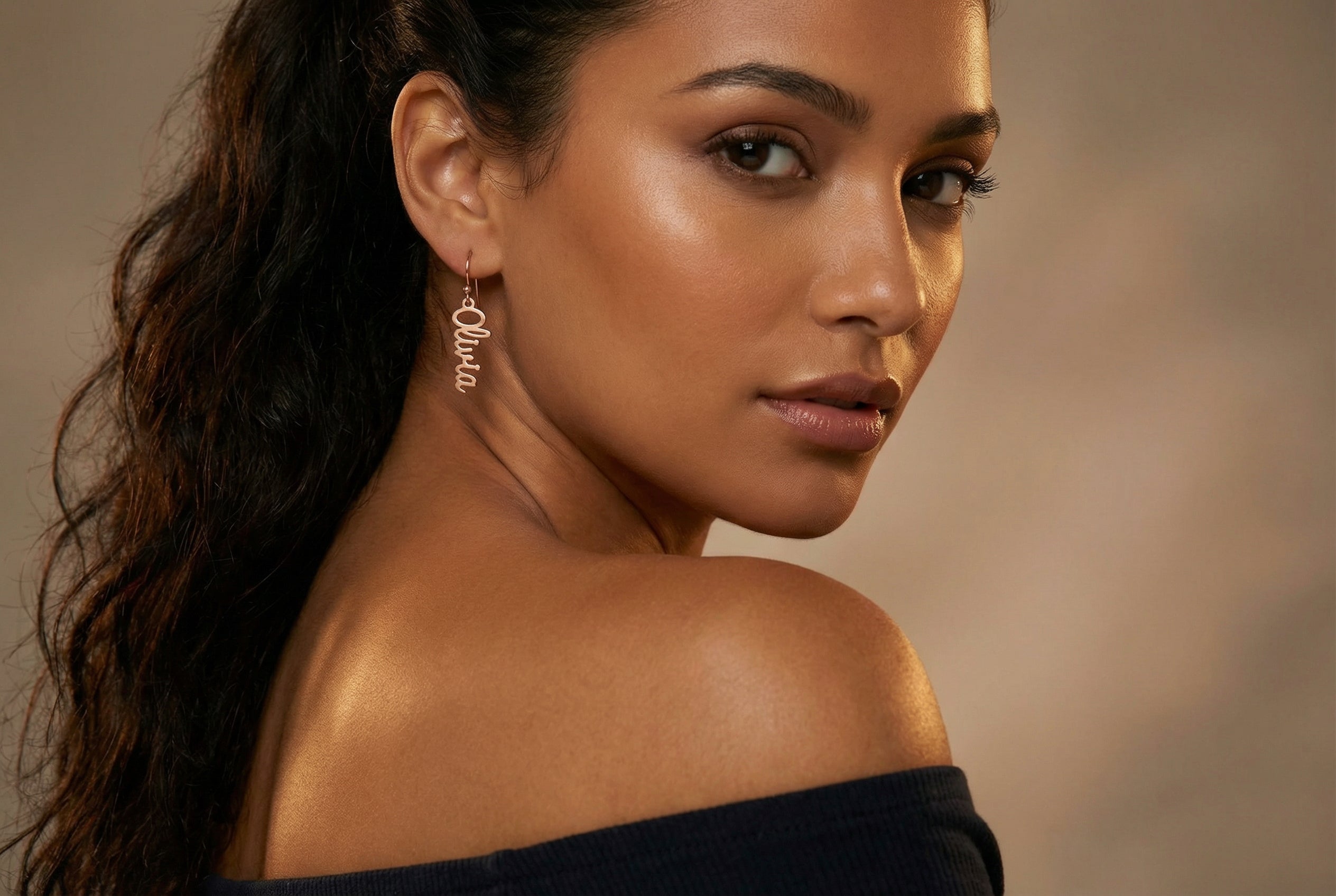 14k Rose Gold Name Dangle Earrings