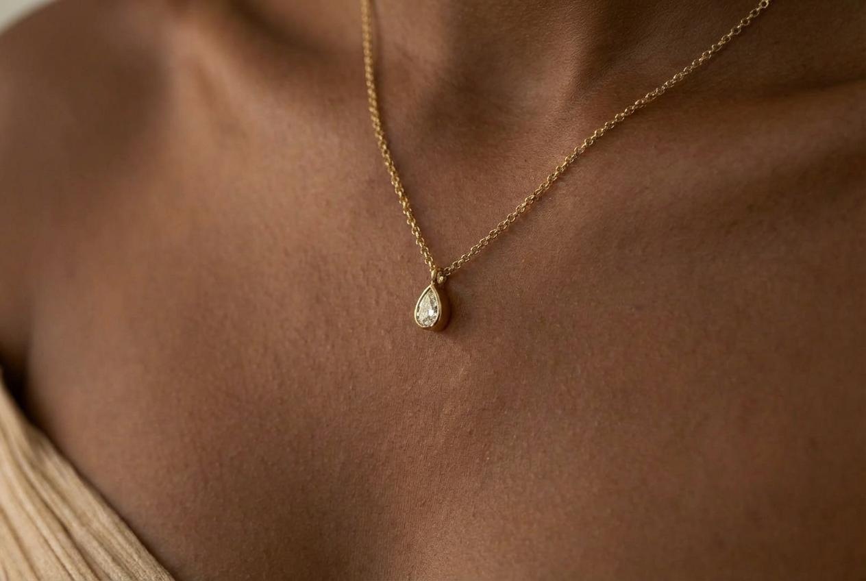 Pear Bezel Necklace