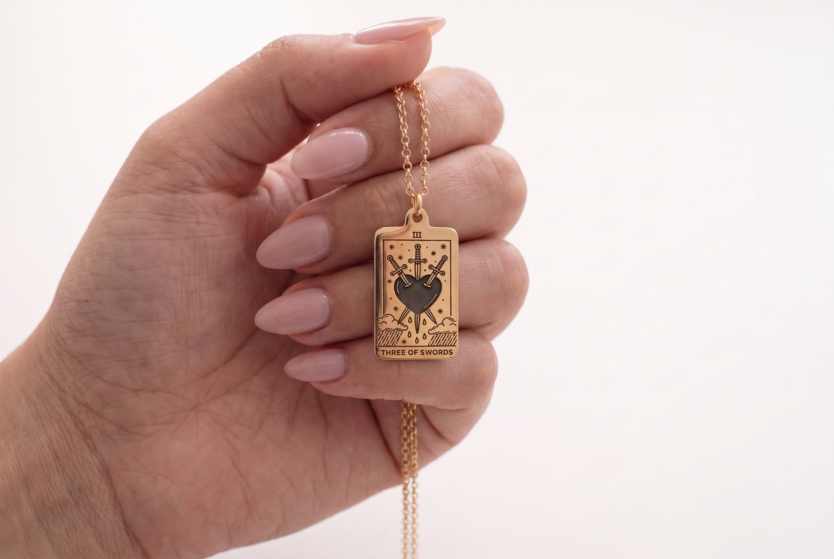 Three of Swords Tarot Card Necklace