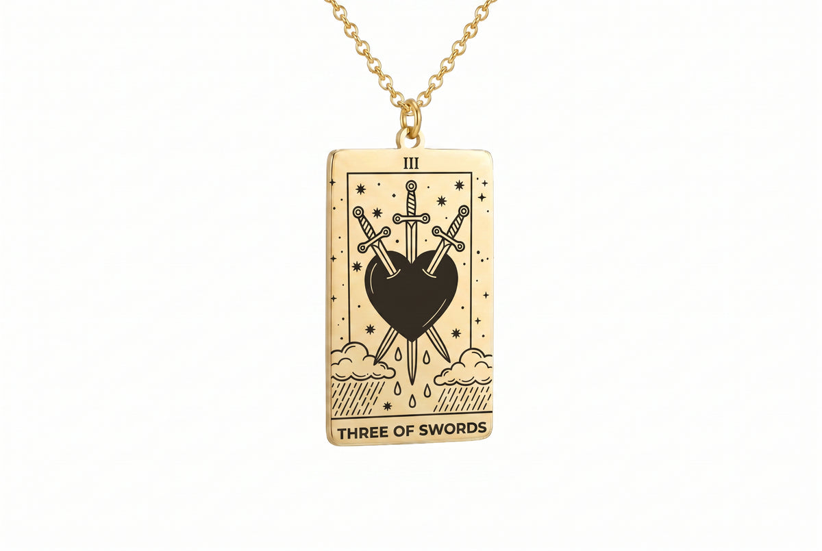 Three of Swords Tarot Card Necklace