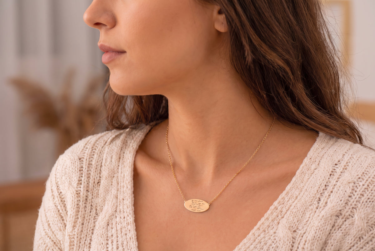 Handwriting Horizontal Pendant Necklace