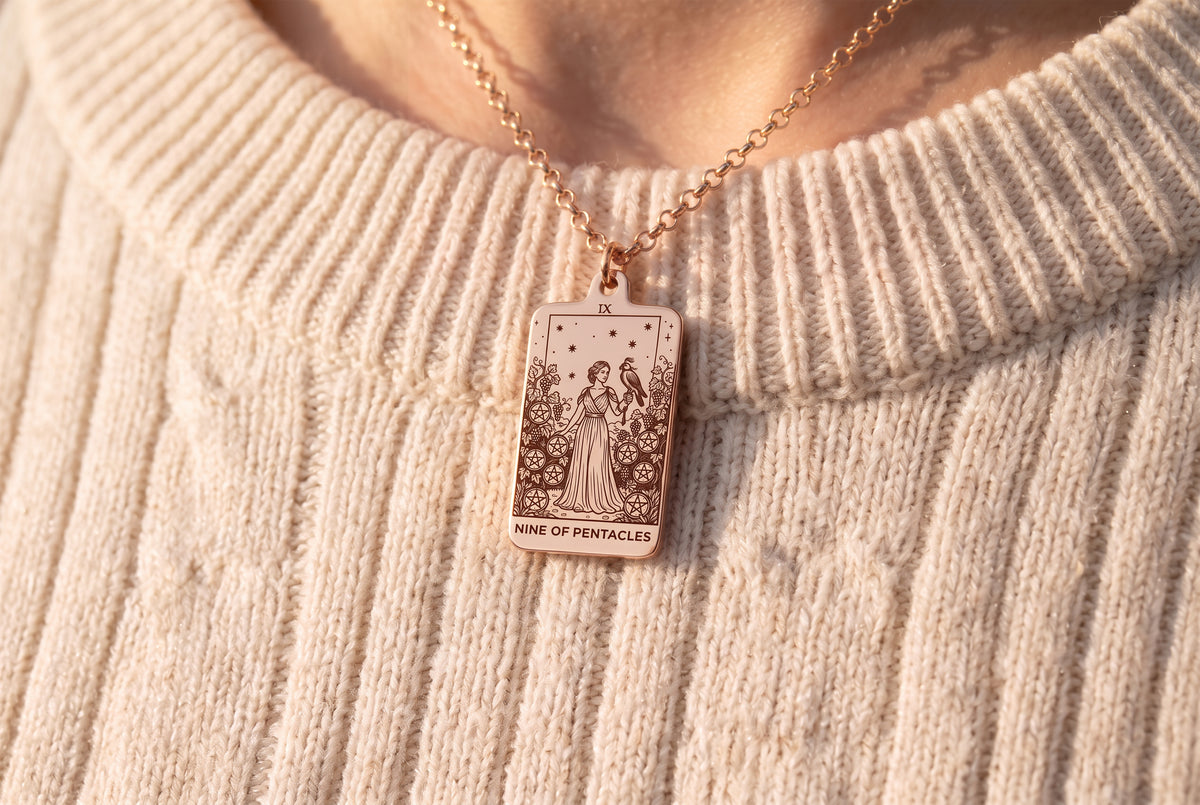 Nine of Pentacles Tarot Card Necklace