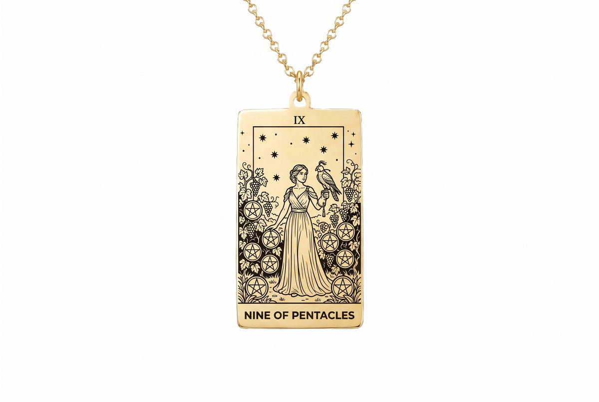 Nine of Pentacles Tarot Card Necklace