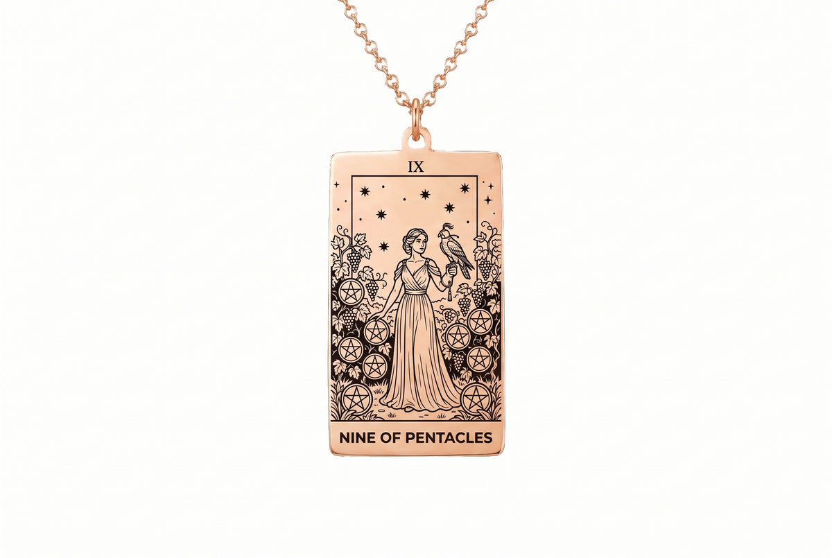 Nine of Pentacles Tarot Card Necklace