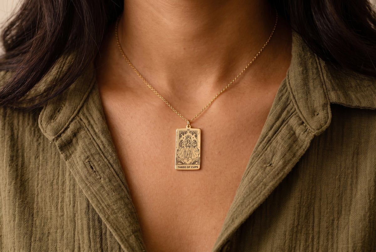 Three of Cups Tarot Card Necklace