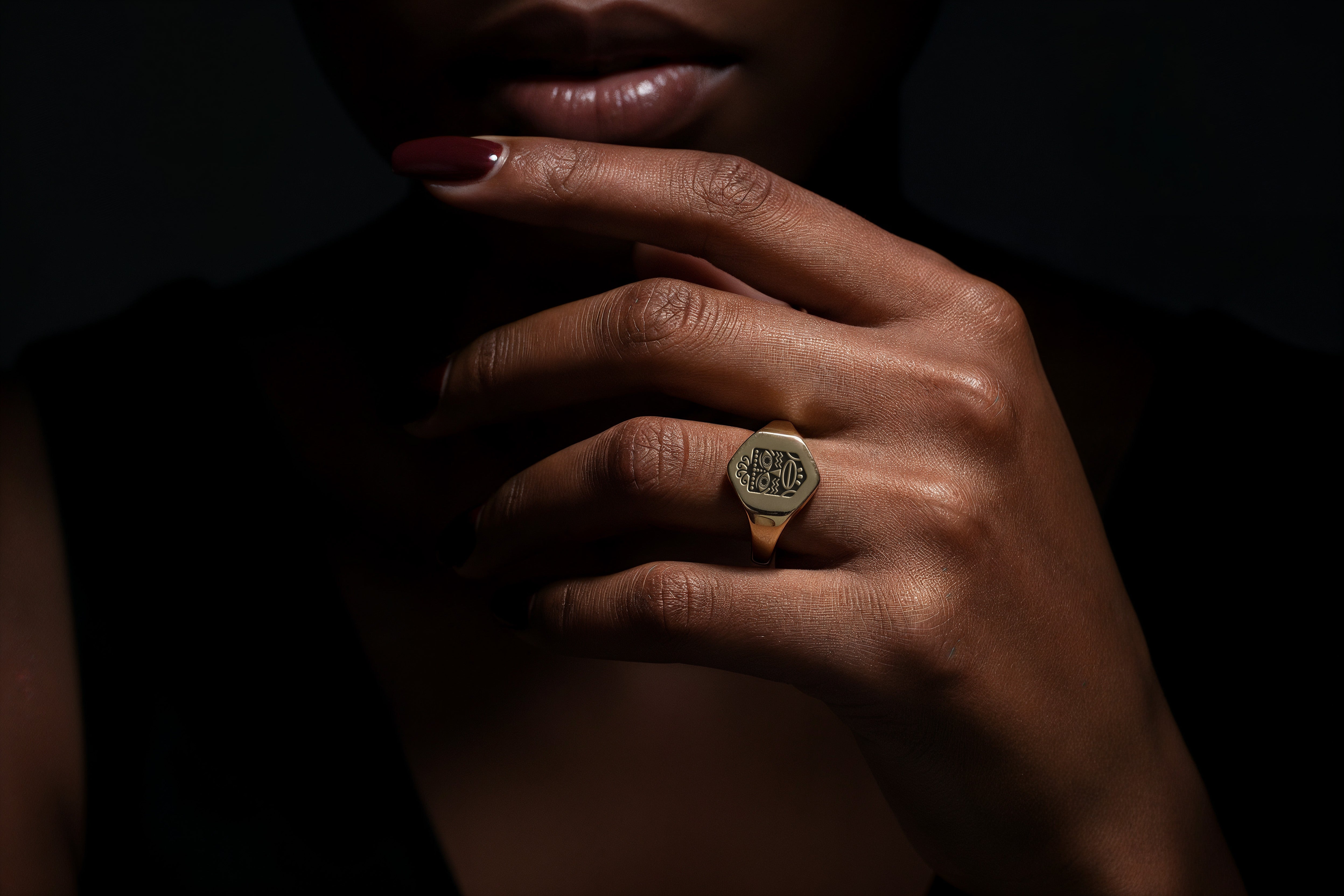 African Tribe Mask Gold Signet Ring